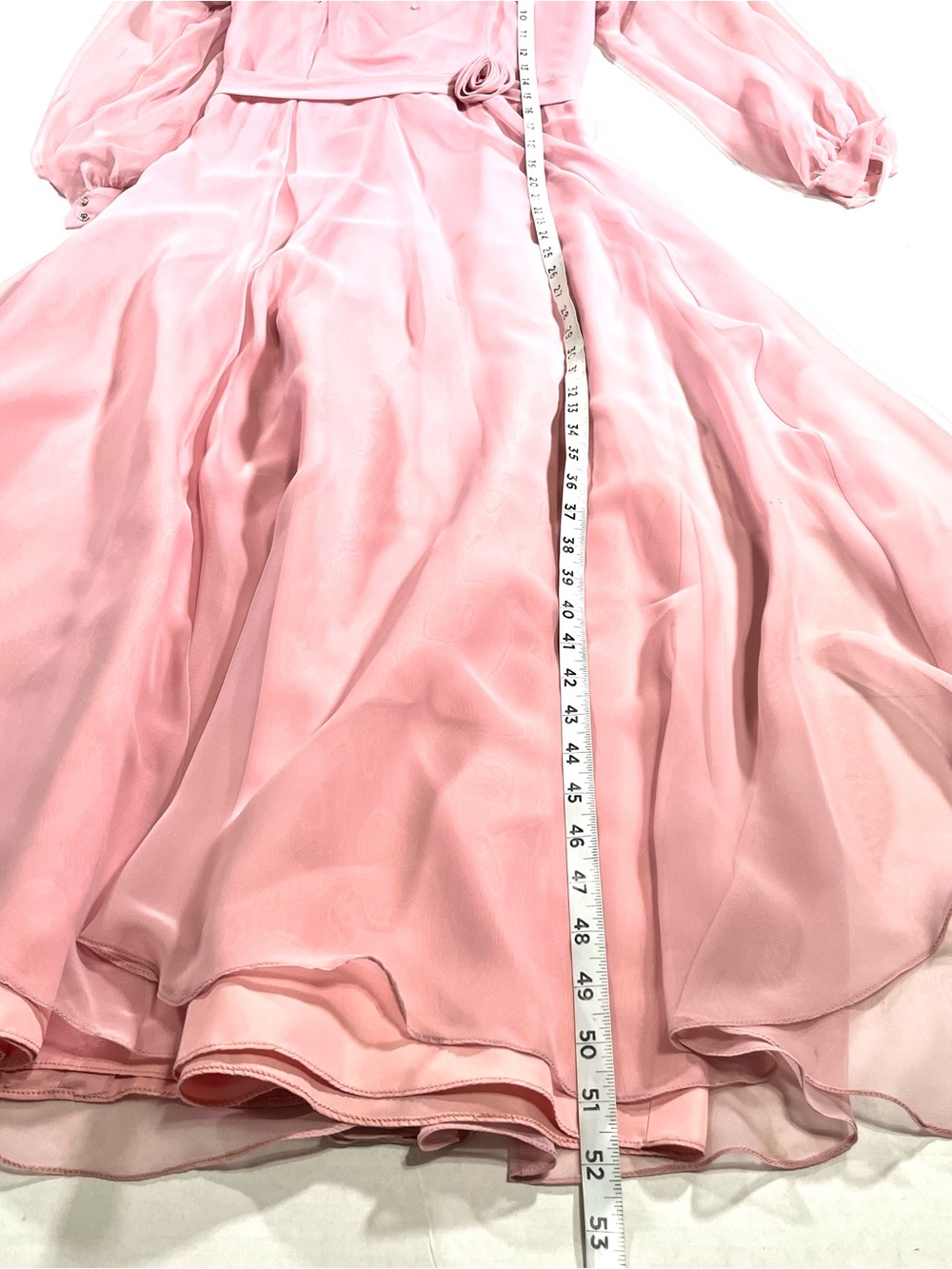 Elegant 1970s Pink Long-Sleeve Evening Dress with Sheer Yoke - Picture 10 of 15
